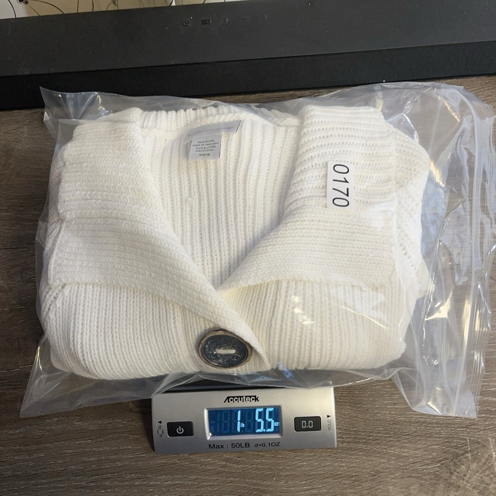 Soft Surroundings 3/4 Sleeve Chunky Cardigan Sweater Sz XS/S White Button Detail - Picture 9 of 9